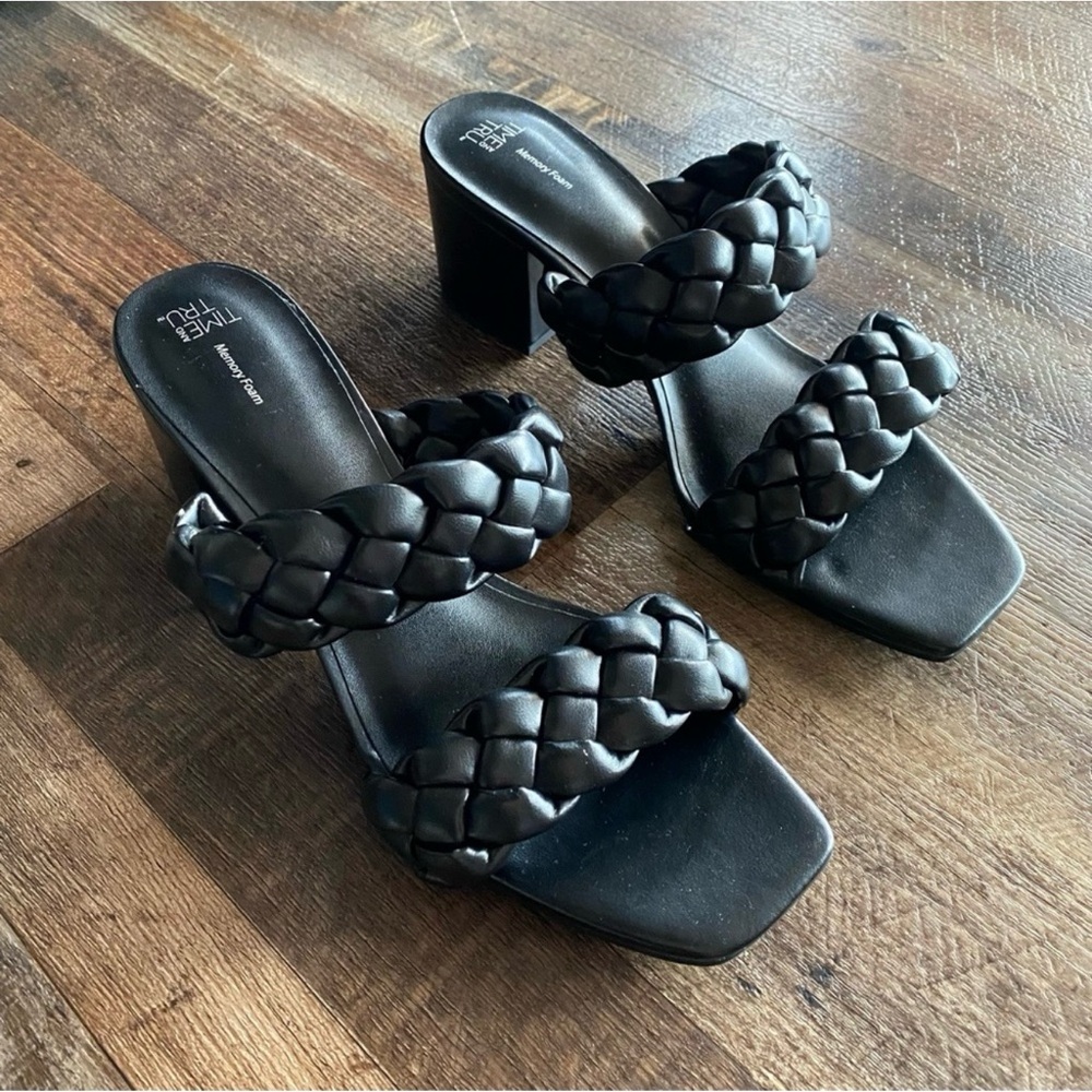 Time and Tru Black Braided Heels